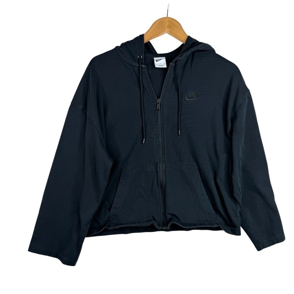 Nike Womens Full Zip Cotton Cropped Hoodie Size Large Black